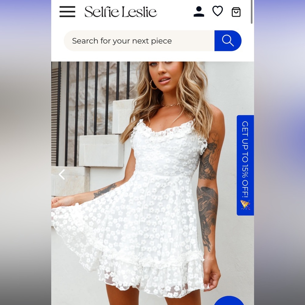 Selfie Leslie - Summer Daze Frill Bust Floral Embroidered overlay white dress